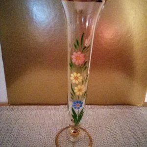Bud Glass Vase with hand painted flowers